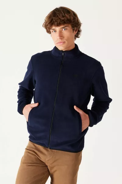 Regular Fit Normal Cut marineblauw fleecesweatshirt voor heren met rits