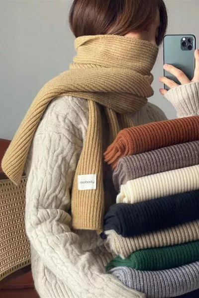 % Acryl Premium Strickschal mit Rippenmuster, Winteraccessoire