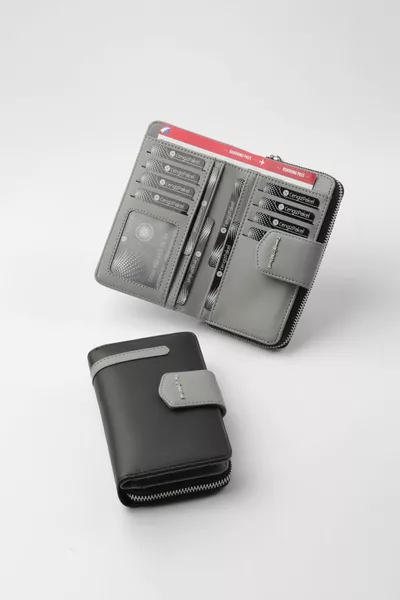 Дамски портфейл среден размер м черно-сив