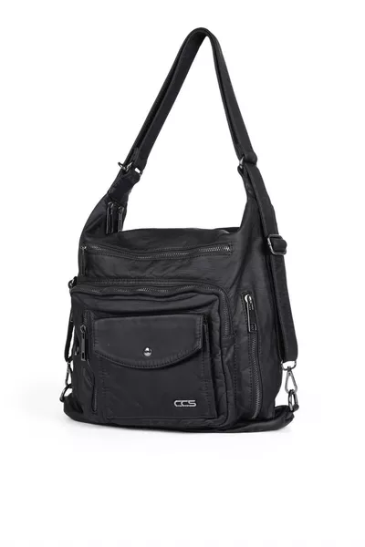 حقيبة كتف وظهر نسائية من الجلد المغسول 