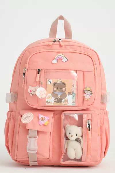 Kawaii Korean Style School Bag with Accessories for Girls and Boys Backpack Pink