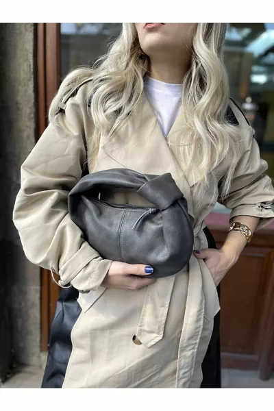 Damen Anthrazit Mini Handtasche mit Knoten