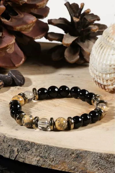 Сертифицирана гривна от естествен камък за жени и мъже за здраве и стрес, яспис, кристал кварц - подарък гривна