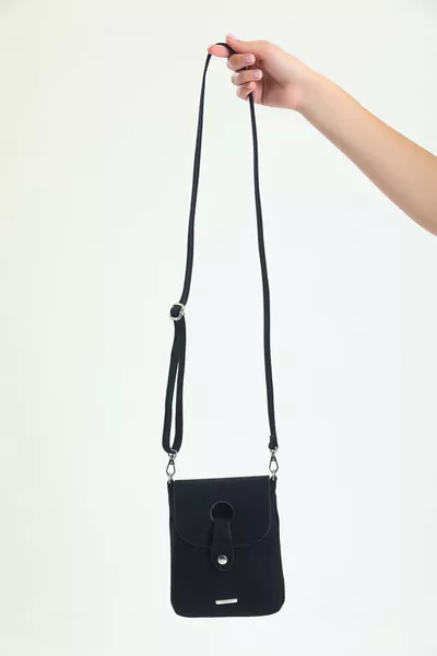 Black Suede Crossbody Phone Bag