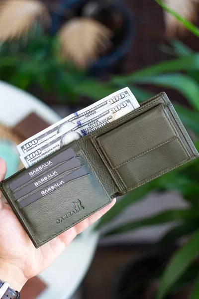 Портфейл Jackson от естествена кожа с отделение за монети и RFID защита в цвят каки