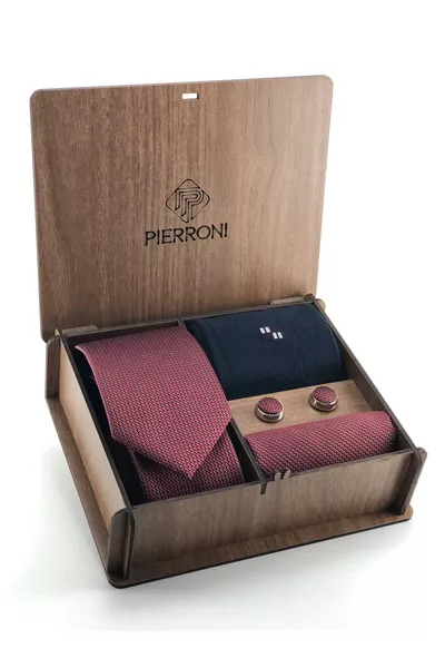 Burgundy Tie, Pocket Square, Cufflinks, Socks Special Set