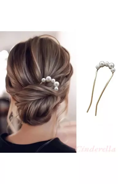 Fermaglio per Chignon in Metallo con Perle Oro - Bastoncino per Capelli con Perle alla Moda