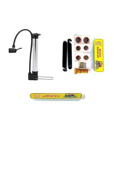 Fiets Korte Aluminium Pomp  Cm + Bandenreparatie Mini Pleisterset met Hefboom