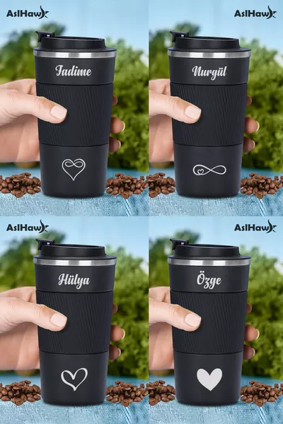 Персонализирана термо чаша от неръждаема стомана с двойни стени и щампа с име, мл