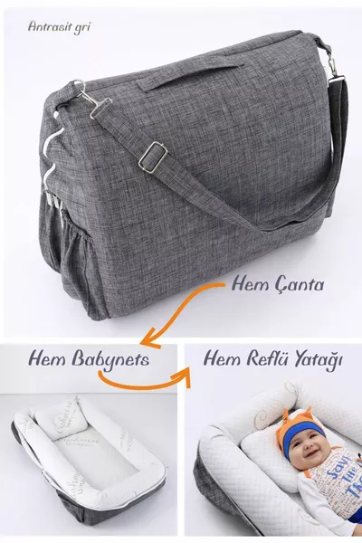 سرير محمول لمواجهة الارتجاع مع حقيبة أوماي، سرير أطفال، حقيبة الأم - أنثراسيت