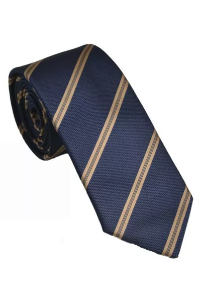 Navy Blue Tie with Mink Stripes and Pocket Square