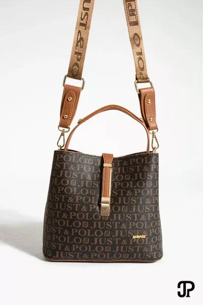 Kadın Kahve/taba Çok Bölmeli Baskılı El Ve Omuz Çantası