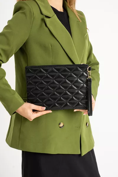 Zwarte Clutch Tas met Driehoekpatroon