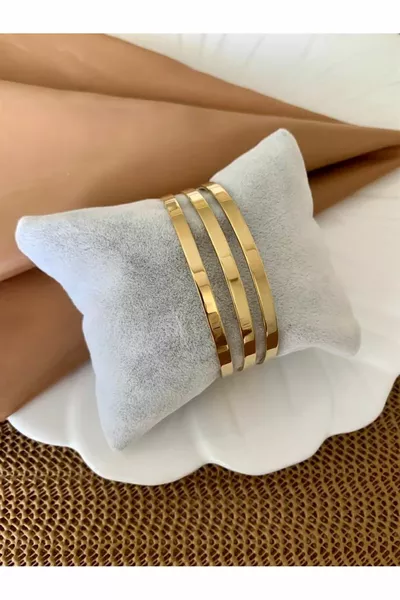 Stainless Steel Thick 3-Piece Ajda Bracelet, Bangle with Gold Plating