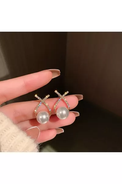 Elegant Pearl Detailed Modern Design Zircon Stone Steel Earrings - Tarnish-Resistant, Hypoallergenic