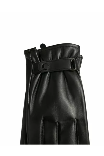Men's Faux Leather Gloves with Button Detail and Plush Lining