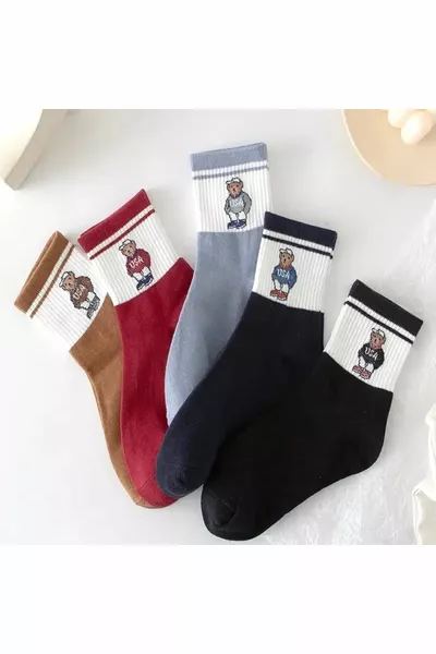 Set di 5 calzini da tennis colorati con motivo Teddy Bear