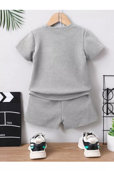 طقم صيفي قطني من قطعتين بنقشة الوافل مع تفاصيل الجيوب