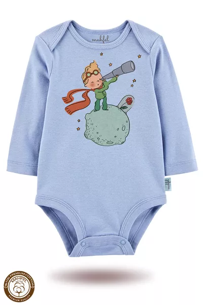 بدلة أطفال مصنوعة من القطن العضوي % بطباعة وتثبيت بأزرار ضغاط، مجموعة من قطعتين