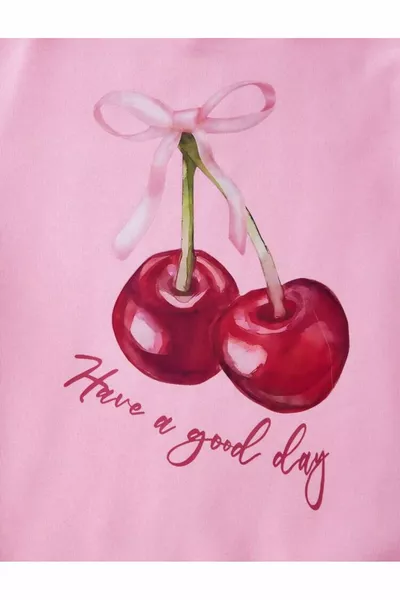 Felpa con Cappuccio e Tasca a Marsupio Pembe Cherry Good Day con Stampa sulla Schiena