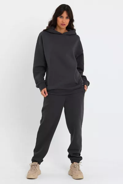 Women's Waist and Ankle Elastic Three-Thread Fleece Oversized Tracksuit