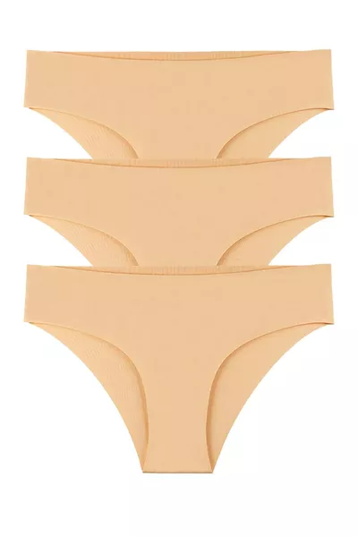 Lot de 3 culottes pour femmes sans coutures avec découpe au laser et stretch - Couleur chair - 