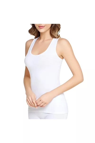 6 Canotte con Spalline Larghe in Cotone Bianco