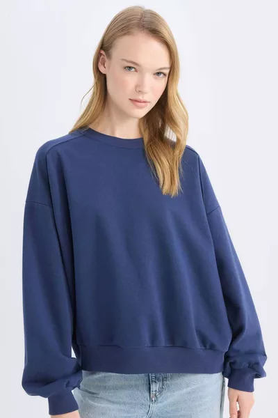 Coool Oversize Wijde Pasvorm Ronde Hals Dikke Basic Effen Sweatshirt WN