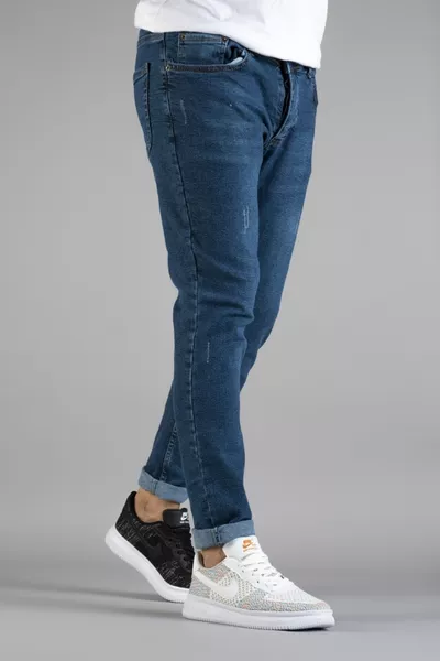 بنطلون جينز رجالي أزرق ضيق بقصة نحيلة