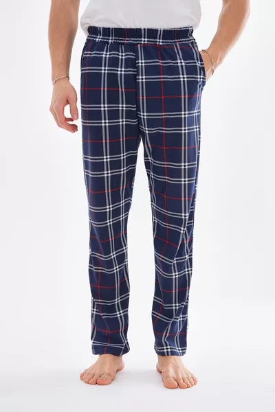 Herren Baumwoll Pyjamahose mit Taschen, kariertem Muster und elastischem Bund