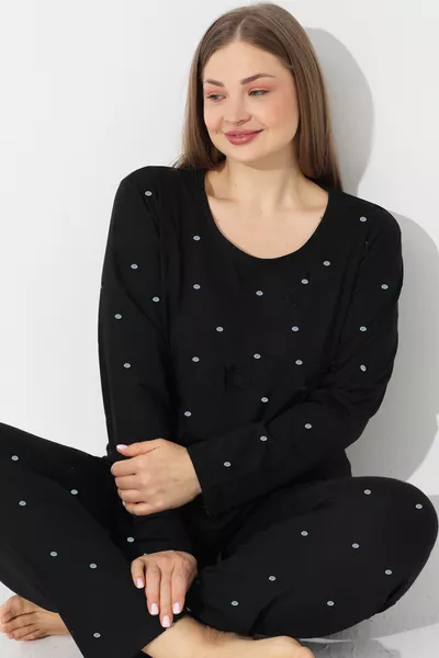 Black and white polka dot Curve Plus Size Oversized Cotton Pajama Set 