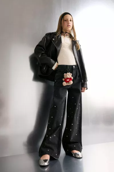 Girl's Water-Repellent Jacket with Collar and Zipper Synthetic Leather Coat AU