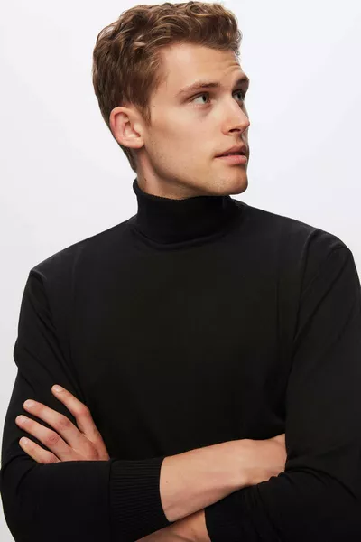 Ds Damat Обычная посадка Черный Свитер с воротником-гольф из хлопковой смеси