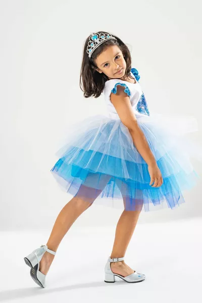 Princess Elsa Themed Girls' Birthday Dress & Party Costume with Crown, Wand & Hair Accessories