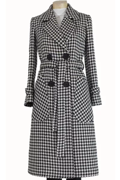 Manteau à motif pied-de-poule pour femmes, taille , col mono, poches sac, doublé