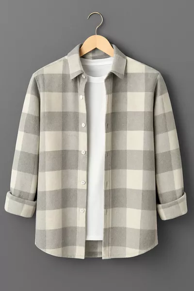 Мужская бело-серо-клетчатая рубашка в стиле лесоруба – свободный крой, новая зимняя модная коллекция