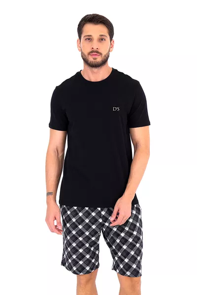 بدلة شورت بنقشة مربعات من Ds Damat باللون الأسود