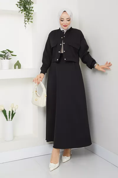 Kadın Çıtçıt Düğmeli Cepli Etekli Takım