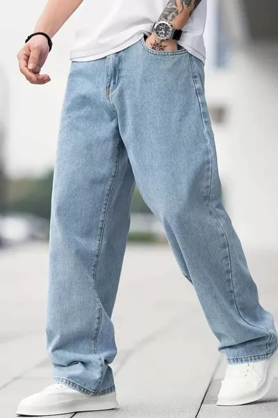 Men's Baggy Model Light Blue Acid Wash Denim Jeans