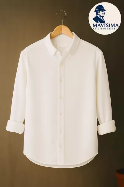 قميص رجالي أبيض بأكمام طويلة واسع مريح - مقاس عادي