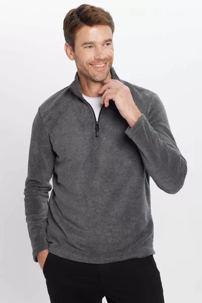 Унисекс стандартного кроя флисовый свитшот антрацитового цвета с стойкостью к катышкам, холодозащитный, с лодочкой-воротником