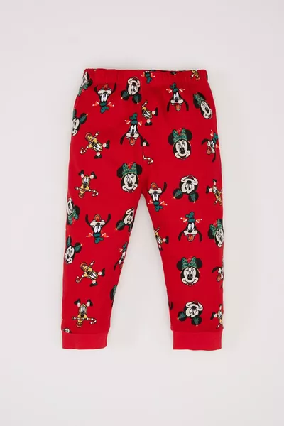 Girls' Baby Disney Mickey & Minnie Christmas-Themed Pajama Set Long-Sleeve Top with Elastic Waist Bottom 