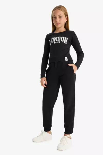 Girls Black Jogger Standard Fit School Sweatpants AU