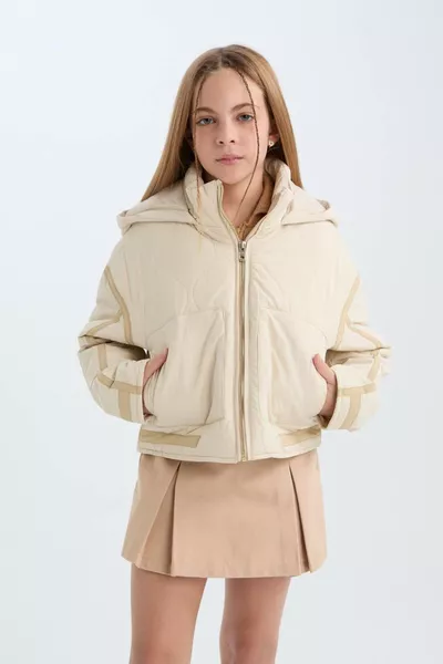 Girls' Waterproof Hooded Zippered Pocket Jacket SP