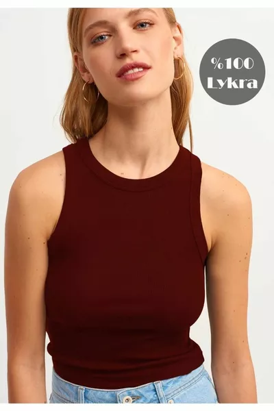 Kadın Bordo Fitilli Halter Yaka Örme Atlet