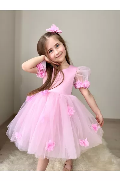 Costume enfantin de soirée en satin de coton avec jupe en tulle bouffante