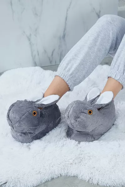 Kadın Gri Tavşanlı Panduf Ev İçi Bot