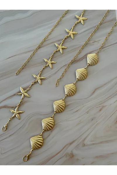 طقم حزام سلسلة مزدوج بتصميم نجمة وصدفة للجسم والخصر والفستان والبنطال والتنانير