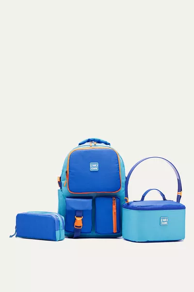 Hkn  3-Piece Set Elementary School Backpack Multi-Compartment Orthopedic Backpack Blue