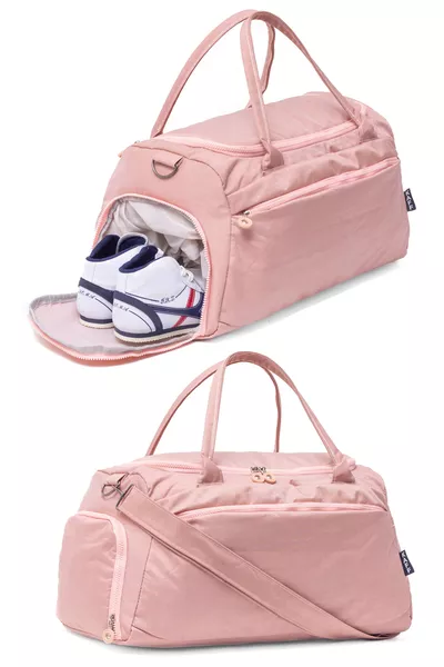 Powder Crinkle Fabric Shoes Compartment  Front Pocket Waterproof Shoulder Strap Sports and Travel Bag
